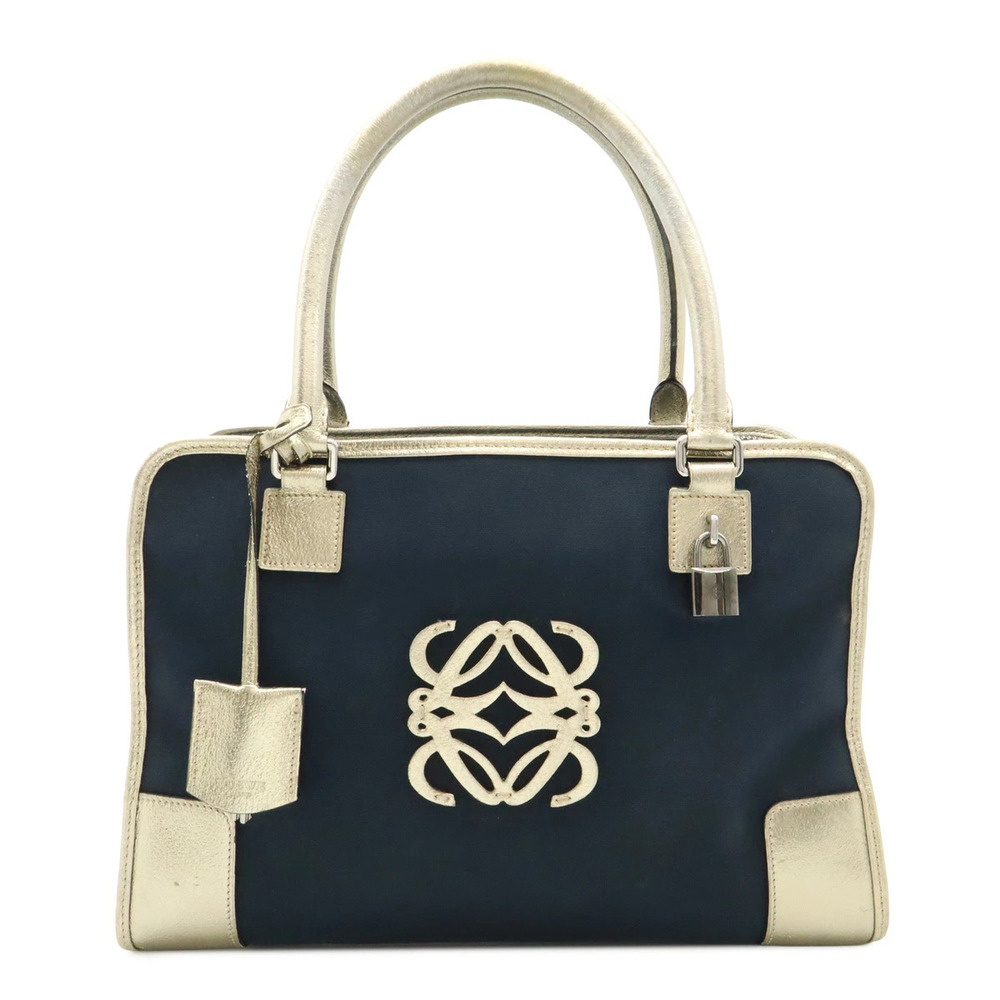 Loewe Amazona Anagram Handbag Boston Bag Leather Canvas Black Gold